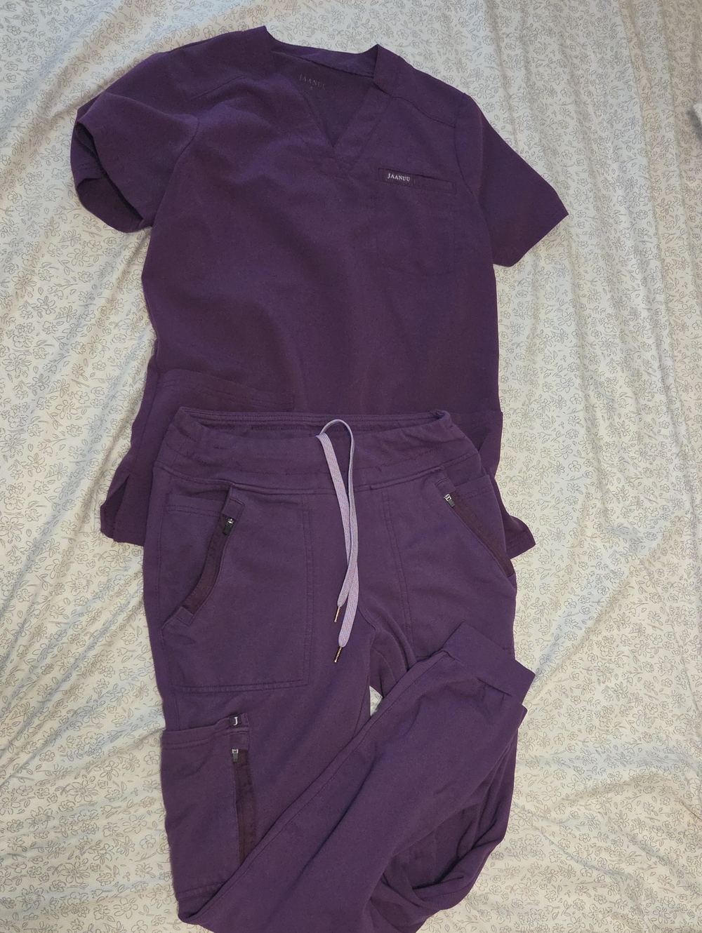 Jaanuu Women's Deep Purple Scrub Top and Jogger Set